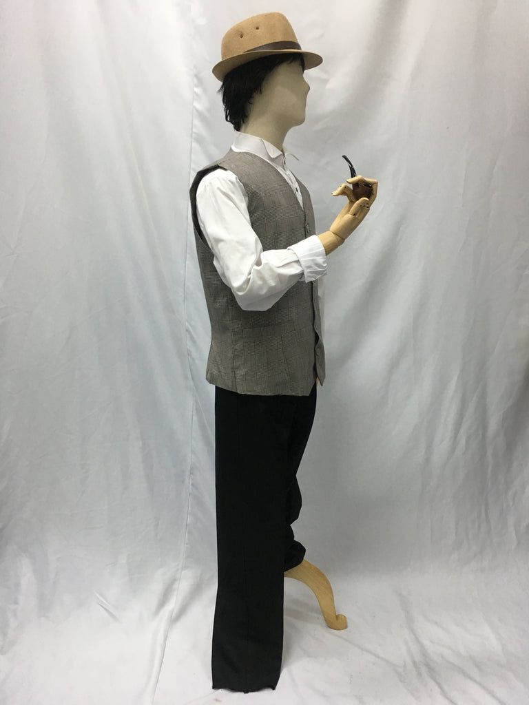 Grey / Brown Woven Checkered Vest | Awesome Costumes Singapore