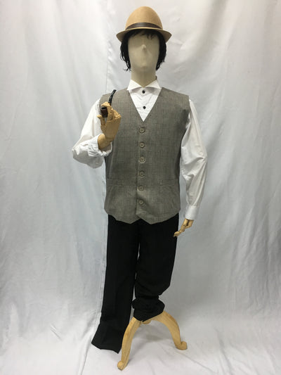 Grey / Brown Woven Checkered Vest | Awesome Costumes Singapore