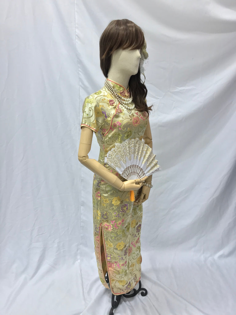Long Brocade Cheongsam, Champagne Gold