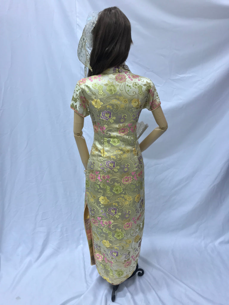 Long Brocade Cheongsam, Champagne Gold