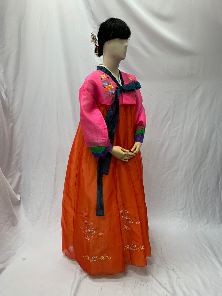 Korean Hanbok Costume, Neon Pink & Orange
