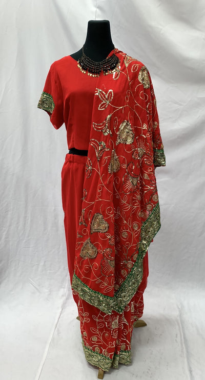 Beaded and Embellished Indian Saree, Red