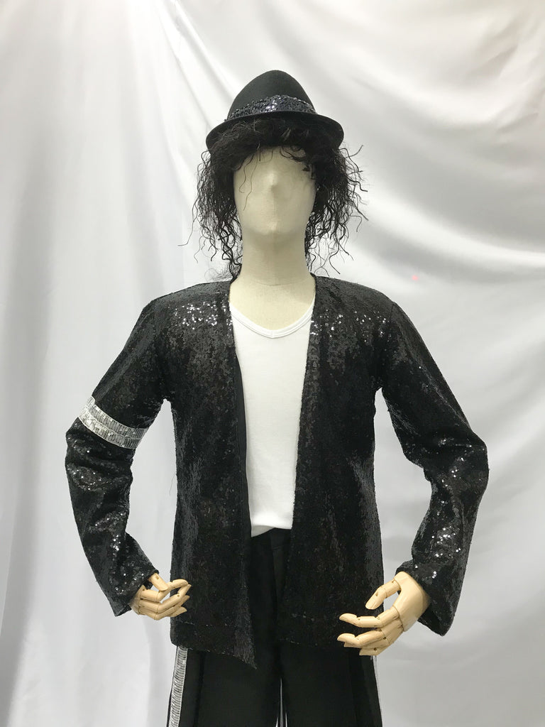 Black Costume Fedora With Michael Jackson Glitter Glove Set