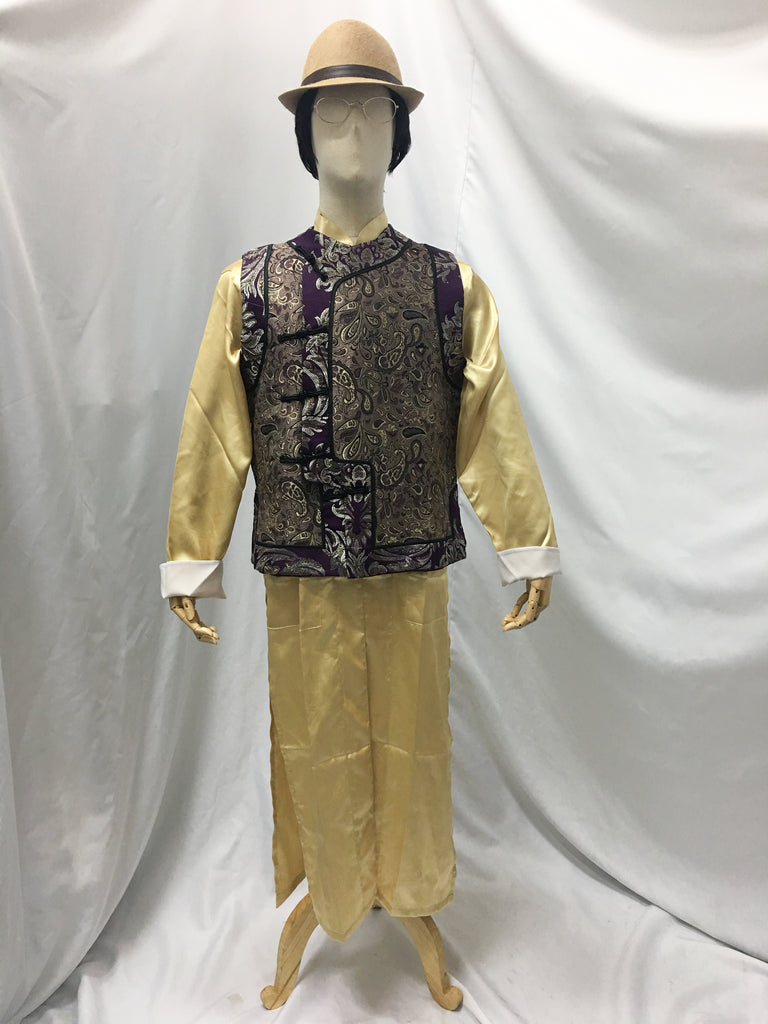 Traditional Men's Chang Pao, Gold and Purple Brocade Vest